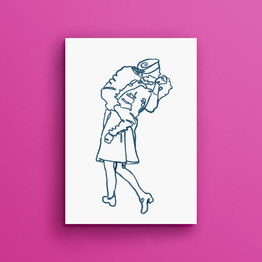 V-J Day Kiss Times Square Line Art - EGLOOP